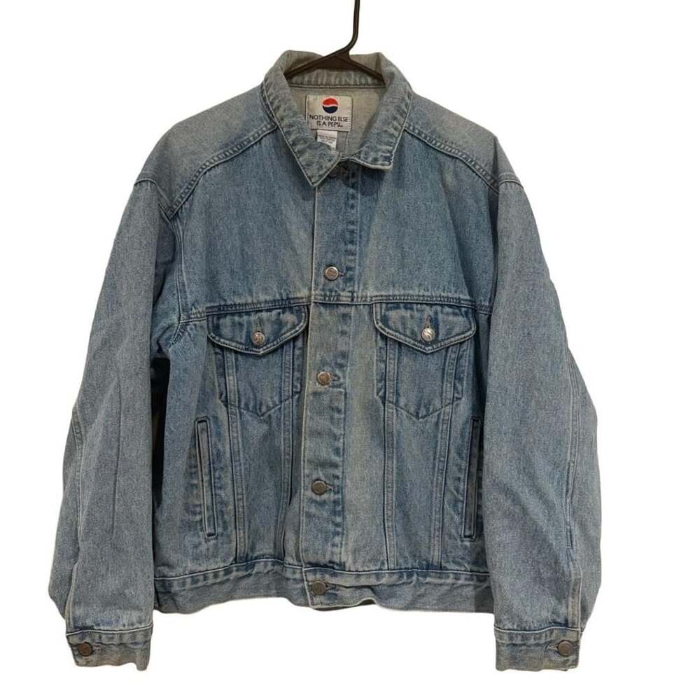Vintage Pepsi Denim Trucker Jacket M Light Wash 90s Y2K Nothing Else Is Pepsi